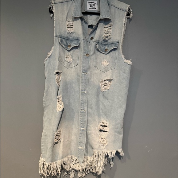 Blue Skinny Denim Jacket with Distressed Details - Picture 2 of 8